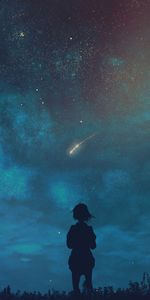 Starry Sky,Night,Silhouette,Child,Loneliness,Dark