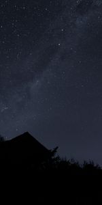 Stars,Dark,Silhouette,Starry Sky,Roof,Night