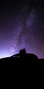 Stars,Machine,Silhouette,Night,Dark,Car,Nebula