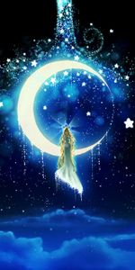 Stars,Night,Art,Girl,Moon