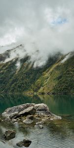 Stone,Rock,Rocks,Mountain,Lake,Fog,Nature,New Zealand