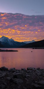 Stones,Clouds,Lake,Nature,Mountains,Sunset