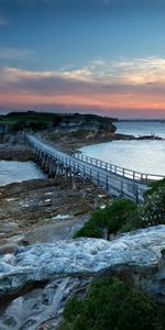 Stones,Dusk,Bridge,Sea,Nature,Twilight,Island