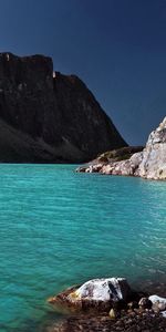 Stones,Mountains,Lake,Shore,Bank,Azure,Nature,Pebble