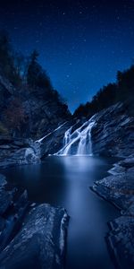 Cascada,Stones,Cielo Estrellado,Naturaleza