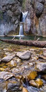 Stones,Rocks,Waterfall,Log,Nature,Water