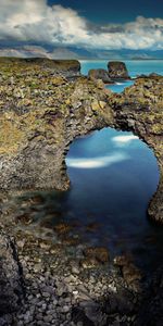 Naturaleza,Stones,Guijarro,Mar,Las Rocas,Rocas,Orilla,Banco,Arco,Volumétrico,Arrecifes,Agujero,Voluminoso,Nubes