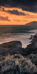 Stones,Sea,Clouds,Rocks,Sunset,Sky,Nature