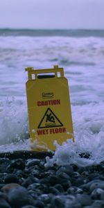 Stones,Sea,Foam,Caution,Nature,Sign