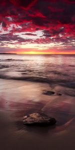 Stones,Sea,Horizon,Nature,Sunset,Beach