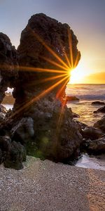 Puesta Del Sol,Stones,Paisaje,Mar,Playa