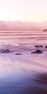 Stones,Sea,Shore,Bank,Fog,Morning,Haze,Nature,Sand,Beach