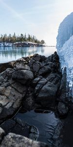 Stones,Sea,Snow,Snow Covered,Snowbound,Ice,Nature