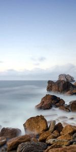 Stones,Shine,Fog,Nature,Light,Sea