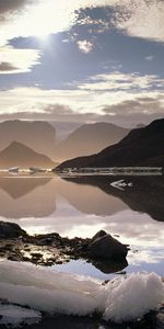 Stones,Sky,Mountains,Lake,Ice,Nature