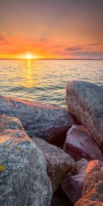 Stones,Sky,Sea,Nature,Sunset,Glare