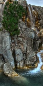 Stones,Vegetation,Greens,Nature,Waterfalls