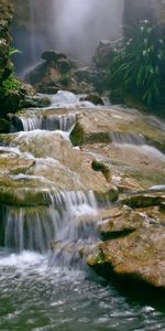 Stones,Waterfall,Flow,Plate,Stream,Haze,Slabs,Jet,Jets,Nature