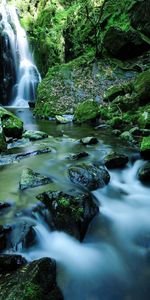 Stones,Waterfall,Moss,Nature,Water