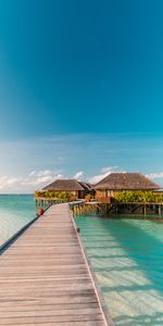 Summer,Bungalow,Sea,Pier,Tropics,Nature