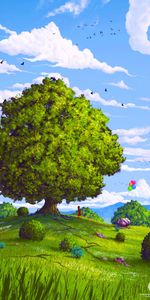 Summer,Tree,Field,Child,Air Balloons,Art,Wood,Balloons