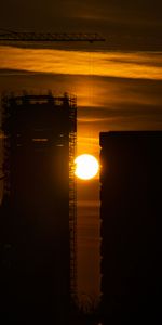 Imeuble,Bâtiment,Grandes Lignes,Grue,Robinet,Sun,Contours,Construction,Coucher De Soleil,Sombre