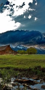 Sun,Clouds,Shine,Light,Wood,Beams,Rays,Tree,Shadows,Nature,Field,House