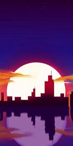 Sunset,Art,Reflection,Sun,City,Vector