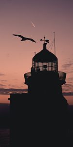 Sunset,Building,Silhouette,Bird,Lighthouse,Dark