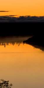 Sunset,Bush,Lake,Dark,Silhouette,Boat