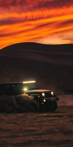 Sunset,Cars,Lights,Desert,Car,Suv,Headlights