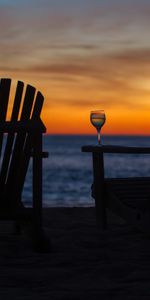 Chaise,Coupe,Se Reposer,Coucher De Soleil,Relaxation,Sombre,Verre De Vin,Plage