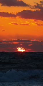 Naturaleza,Puesta Del Sol,Nubes,Ondas,Horizonte