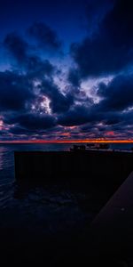 Sunset,Clouds,Horizon,Pier,Dark,Ocean