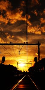 Sunset,Clouds,Wire,Traffic Lights,Dark,Station,Wires,Railway