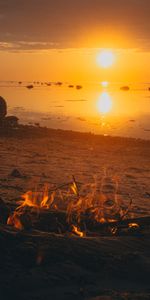 Sunset,Coast,Nature,Sand,Bonfire