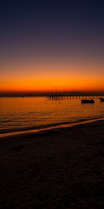 Jetée,Crépuscule,Sombre,Bateaux,Plage,Coucher De Soleil