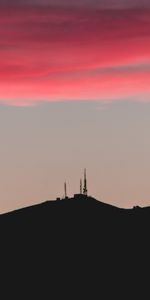 Silhouette,Tour,Colline,La Tour,Coucher De Soleil,Sombre