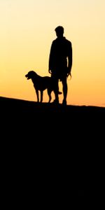 Sunset,Dog,Human,Person,Hill,Dark,Silhouettes