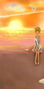 Sunset,Feather,Girl,Anime