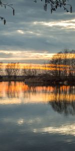 Naturaleza,Puesta Del Sol,Hierba,Lago,Reflexión