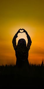 Sunset,Heart,Silhouette,Girl,Love