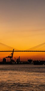 Sunset,Horizon,Bridge,Port,Cities