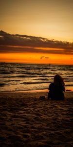 Sunset,Horizon,Miscellanea,Miscellaneous,Female,Woman,Beach