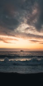 Sunset,Horizon,Nature,Sea,Waves,Ship