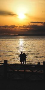 Silhouettes,Horizon,Paire,Coupler,Coucher De Soleil,Mer,Amour