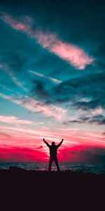 Sunset,Horizon,Sea,Silhouette,Man,Dark,Freedom