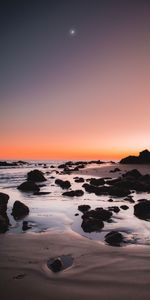 Sunset,Horizon,Shore,Bank,Nature,Stones,Sea,Sand