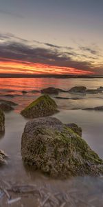 Sunset,Horizon,Shore,Bank,Stones,Nature