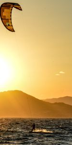 Sunset,Human,Person,Kitesurfing,Sea,Glare,Sports